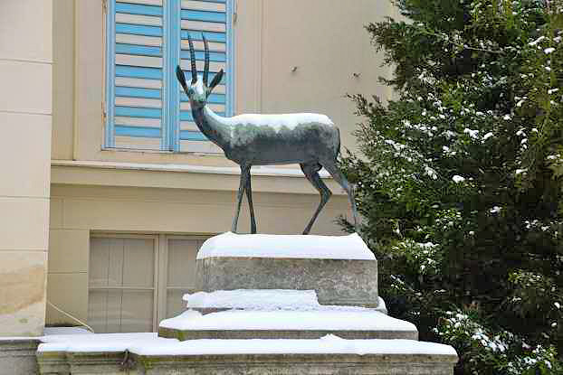 Gazelle vor dem Hauptportal Charlottenhof