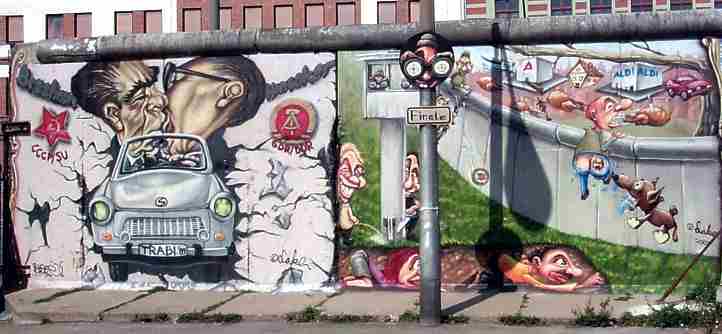 East-Side Gallery  -  Rest der DDR-Mauer und Rede Honneckers aus dem Asyl